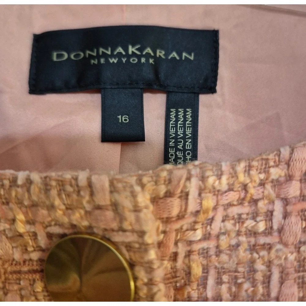 Donna Karan Suit Womens 16 Pink Tweed Jacket Pencil Skirt Professional NWT Retro